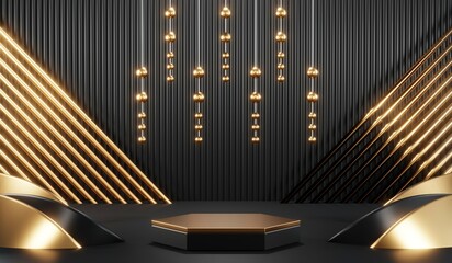 3D rendering of blank product background for cream cosmetics Modern black podium background