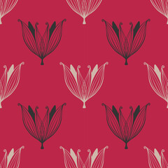 Pattern Viva Magenta color of the year 2023 with doodle flowers.
