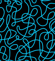 Abstract drawing with blue lines on a black background.Seamless pattern.	