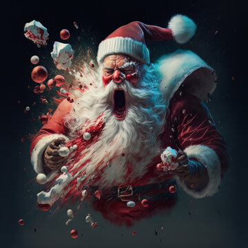 Portrait Surrealist AI Painting Of An Exploding Santa Claus