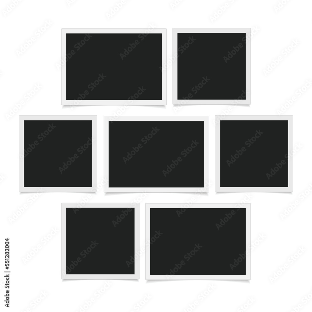 Poster collection of vector blank photo frames with shadow effects isolated on white background. set differ