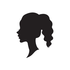 Fototapeta na wymiar Woman head vector silhouette, side view. vignette. Hand drawn vector illustration, isolated on white background. Design for salon hair style logo.