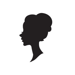 Woman head vector silhouette, side view. vignette. Hand drawn vector illustration, isolated on white background. Design for salon hair style logo.