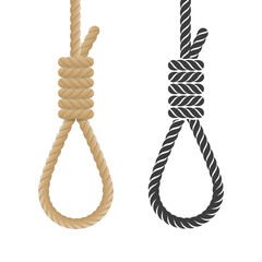 Rope hanging loop. Vector illustration of rope noose with hangman knot. Death penalty by hanging.