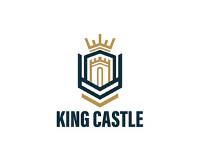 Simple Castle King Crown Logo Design Template