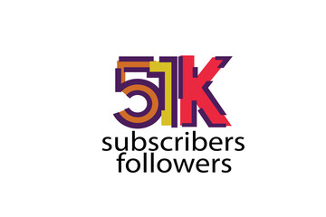 51K, 51.000 subscribers or followers blocks style with 3 colors on white background for social media and internet-vector