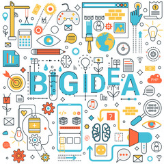 Big idea generation. New project development, creative thinking, intelligent solutions vector illustration