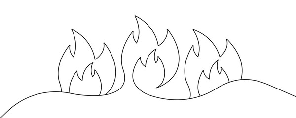 Abstract black continuous line of fire. Hand drawing with flame. Sketch blaze vector.