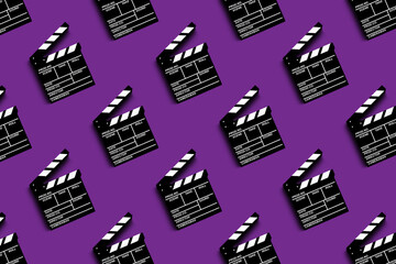 clapper board for shooting video and movies pattern on purple background