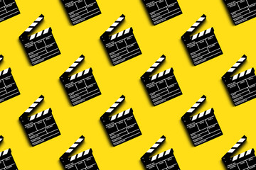 clapper board for shooting video and movies pattern on yellow background