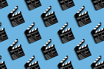 clapper board for shooting video and movies pattern on blue background