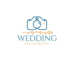 Simple Line Art Wedding Photography Logo design Template