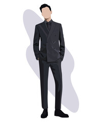 Stylish male businessman in a business suit on an interesting background cartoon male characters. Men in fashion clothes. Flat style vector illustration.