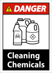 Danger Sign Cleaning Chemicals Sign On White Background