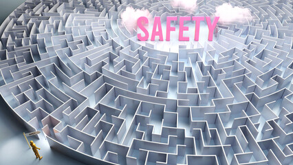Safety and a difficult path, confusion and frustration in seeking it, hard journey that leads to Safety,3d illustration
