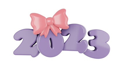 3D Render New Year 2023 number with bow