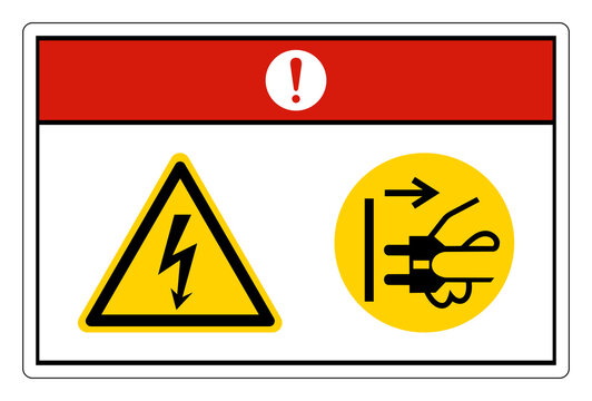 Danger Hazardous Voltage Disconnect Mains Plug From Electrical Outlet Symbol Sign On White Background