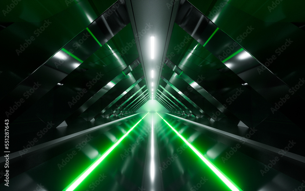 Poster dark tunnel with glowing light illuminated, 3d rendering.