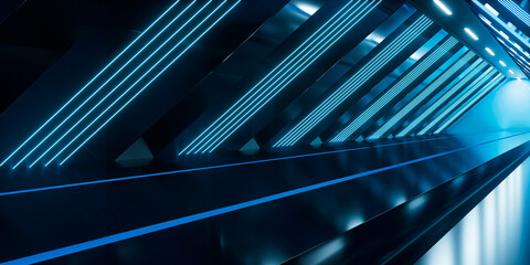 Obraz premium Dark tunnel with glowing light illuminated, 3d rendering.