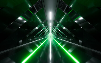 Dark tunnel with glowing light illuminated, 3d rendering.