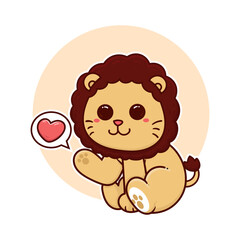 happy cute lion love adorable cartoon doodle