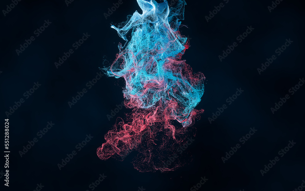 Poster abstract wave particles, diffuse powder, 3d rendering.