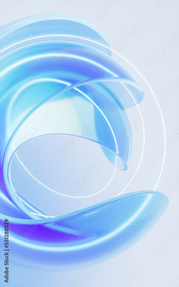 Poster gradient transparent curve glass, 3d rendering.