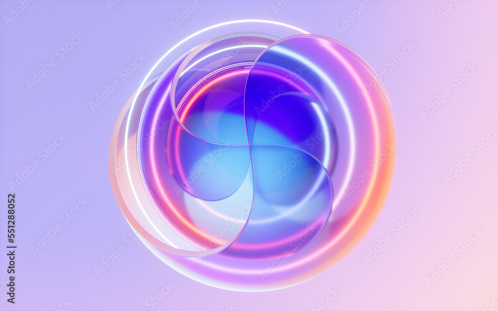 Poster gradient transparent curve glass, 3d rendering.