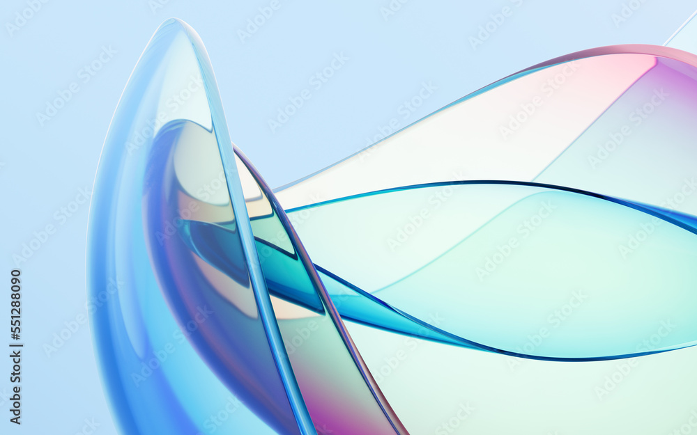 Poster gradient transparent curve glass, 3d rendering.