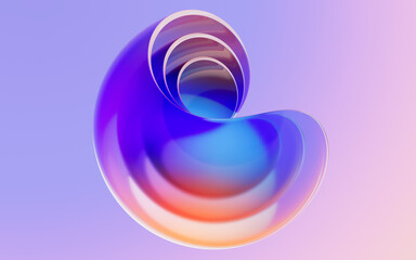 Gradient transparent curve glass, 3d rendering.