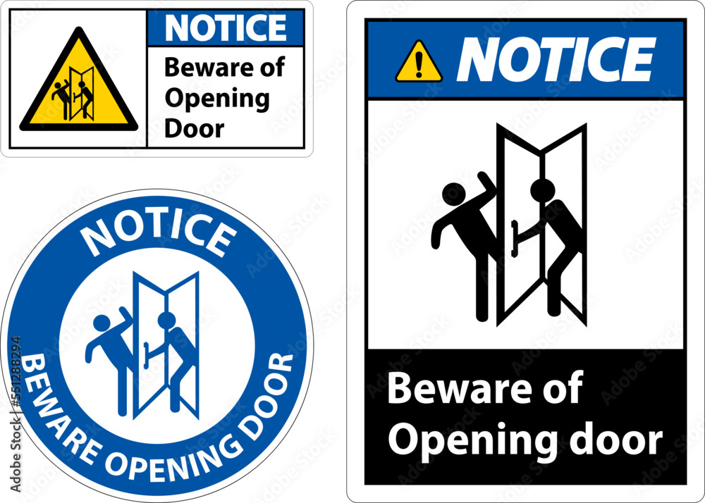 Canvas Prints notice beware opening door sign on white background