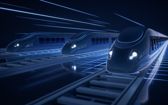 Digital high speed railway bullet train, 3d rendering.