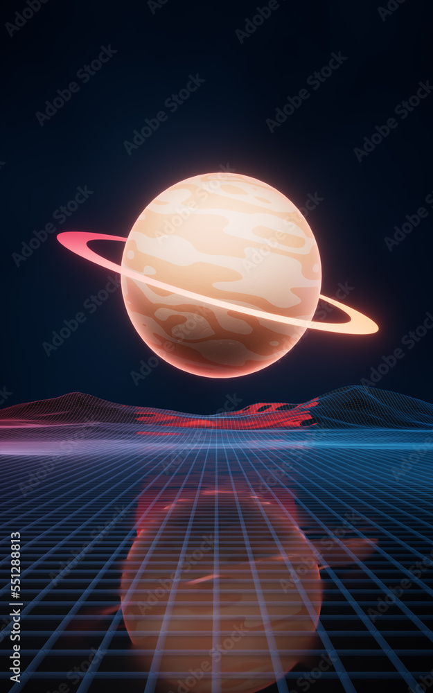 Poster planet and outer space background, 3d rendering.