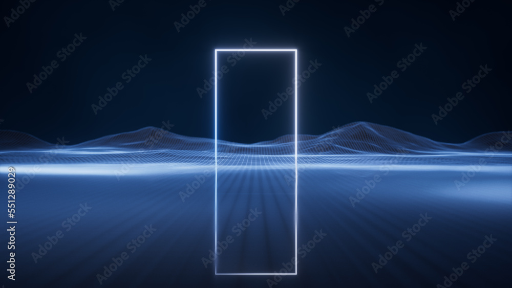 Poster digital space with glowing lines, 3d rendering.