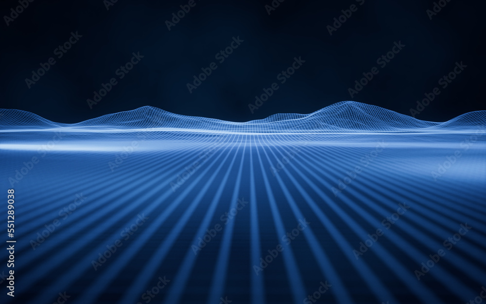 Poster digital space with glowing lines, 3d rendering.