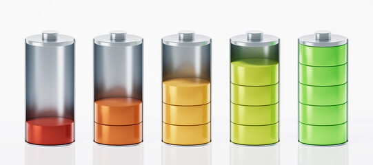 3D fast charge battery on white background, energy technology concept, 3d rendering.