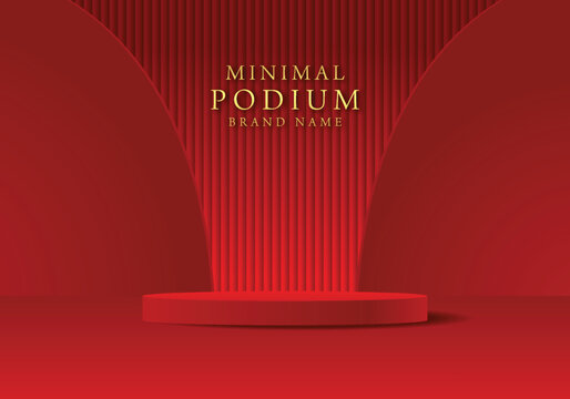 Elegant and luxury podium, red round stage on red background, perfect for product presentation for flyer banner and social media, vector eps 10