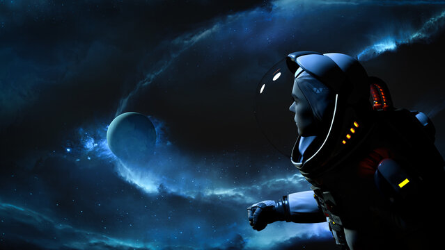 3d illustration. Astronaut in outer space over the planet Earth. Elements of this image furnished by NASA