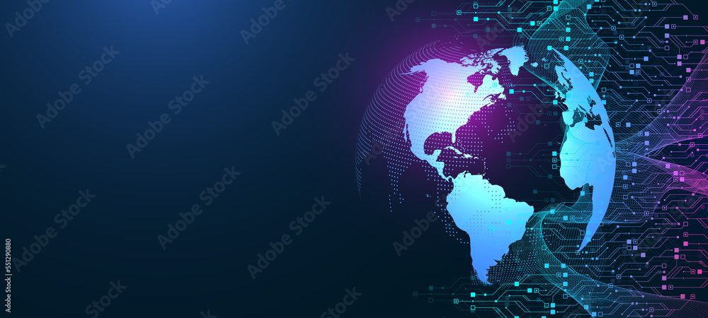 Poster Global network connection illustration. World map point and line composition concept of global business. Global internet technology. Big data visualization illustration