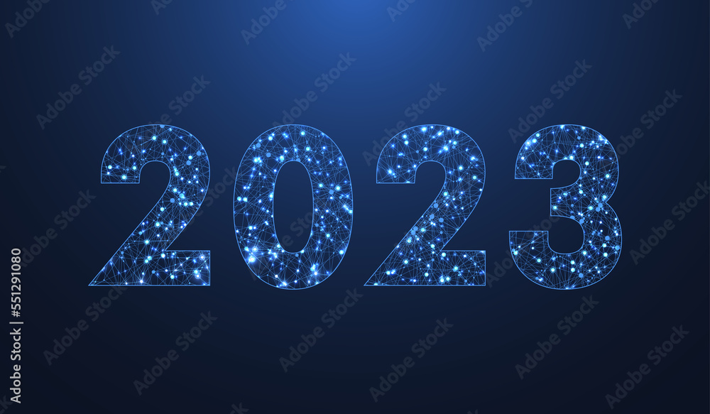 Leinwandbilder Modern futuristic technology template for Merry Christmas and Happy New Year 2023 with connected lines and dots. Plexus geometric effect. Global network connection, illustration.
