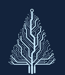 Christmas Card - electrical circuit Christmas tree. Abstract, modern. Image for xmas, technology, electronics. 
