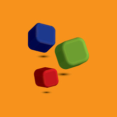 3D cubic three colors with orange background