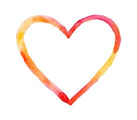 Cute Hand Drawn Romantic Illustration with Watercolor Style Heart on an Off-White Background. Love Symbol. Simple Print with Pink-Yellow Heart ideal for Card, Poster, Wall Art. No text.
