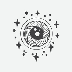 Hand drawn illustration of Camera lens with sparkles