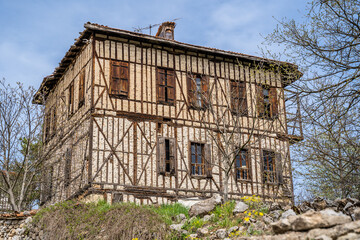 Traditional ottoman house in Safranbolu.historical stone stairs and old ottoman mansion. Safranbolu UNESCO World Heritage Site. Old wooden mansion. Ottoman architecture