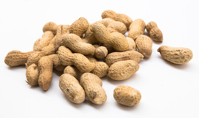 bunch of ecological peanuts on a white background