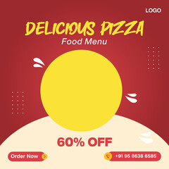 Red and yellow Color Delicious Pizza Food social media banner post template design 