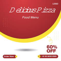 Red Color Delicious Pizza Food social media banner post template design 