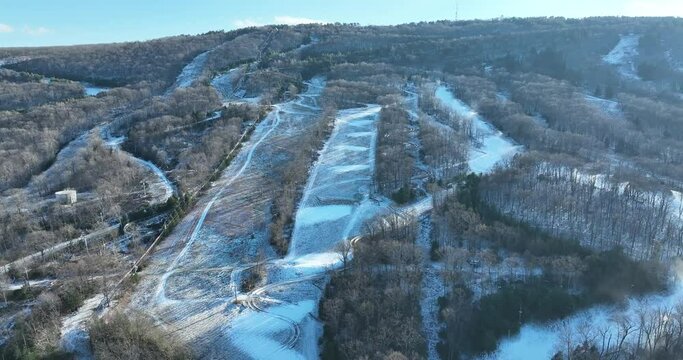 Aerial shot of Ski and snowboard resort Camelback Mountain Resort, Pocono Mountain