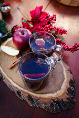 glass of mulled wine on outdoor table